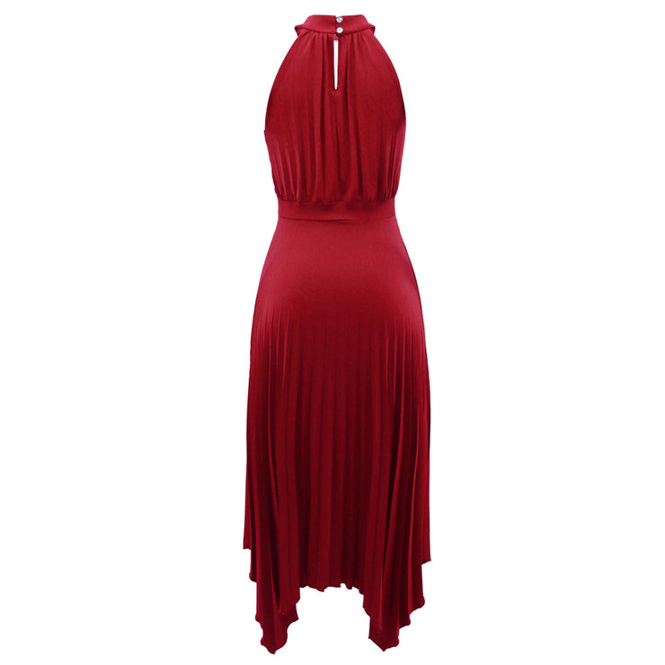 Classy Sleeveless Asymmetric Pleated Halter Dress for Women