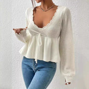 Autumn Winter Sexy Large V neck Pullover Knitted Sweater