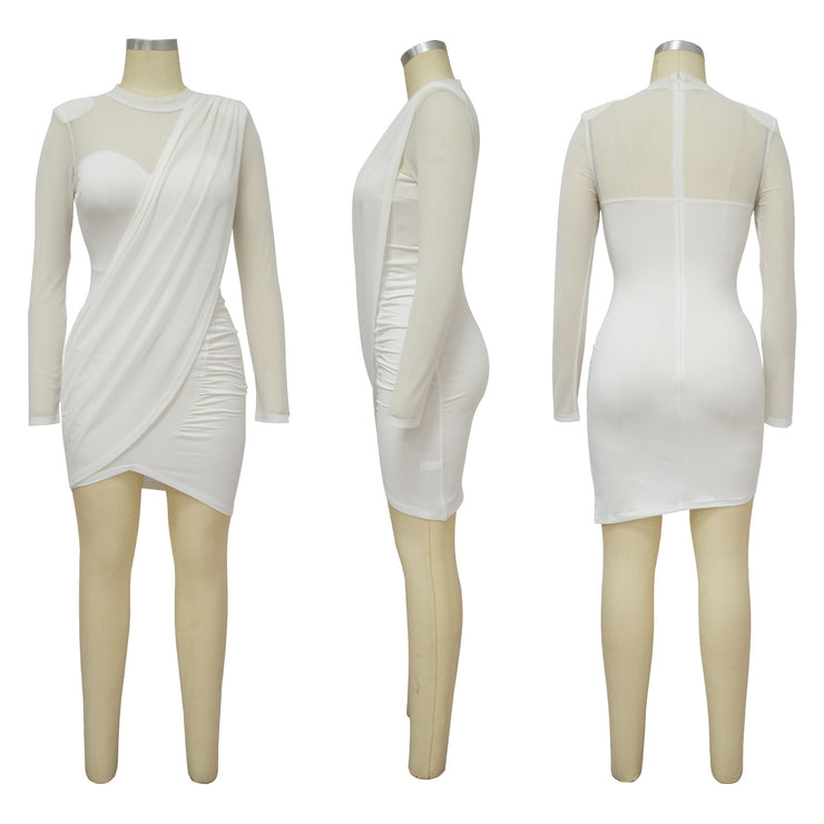 Women Mini Mesh Fabric dress with lining and Sash