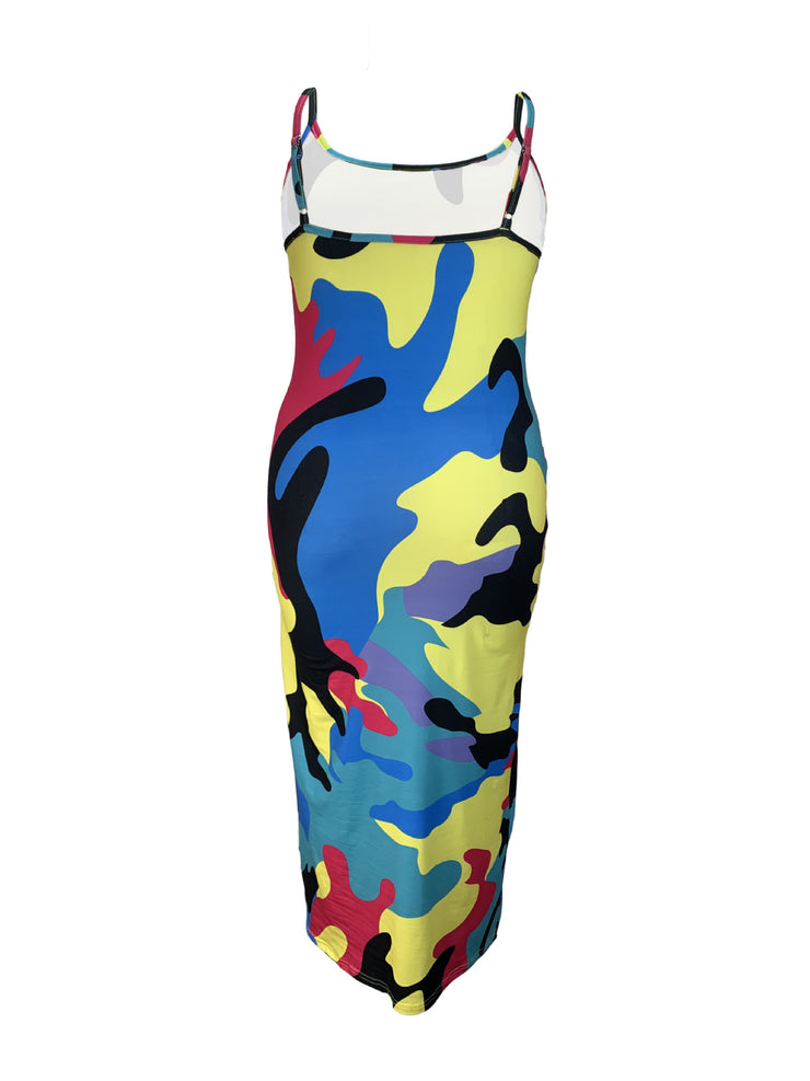 Trendy Spaghetti Strap Abstract Printed Dress