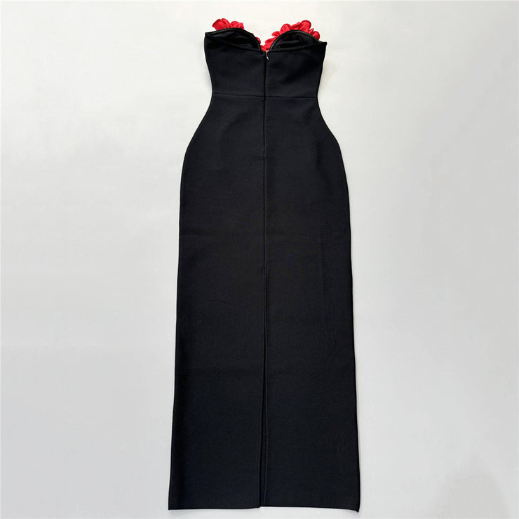 Strapless Floral Beaded Tube Party Cocktail Elegant Maxi Dress