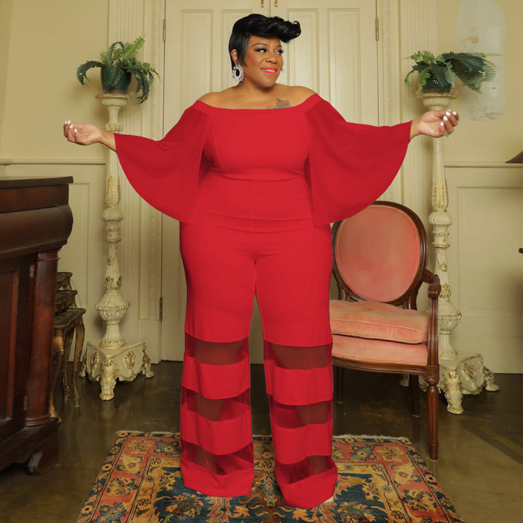 Gorgeous Bold Jumpsuit with Butterfly Sleeves in Plus Size for Women