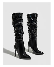 Women Sexy High Heel  Stiletto Boots with Zipper Patent Leather Glossy High Leg Boots