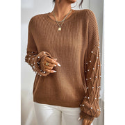 Women Beaded Round Neck Pullover Sweater