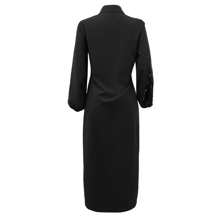 Long Sleeve Irregular Asymmetric Sequined Women Mid Length Shirt Dress