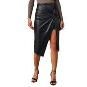 Split Mid Length Sexy Faux Leather Hip Skirt for Women