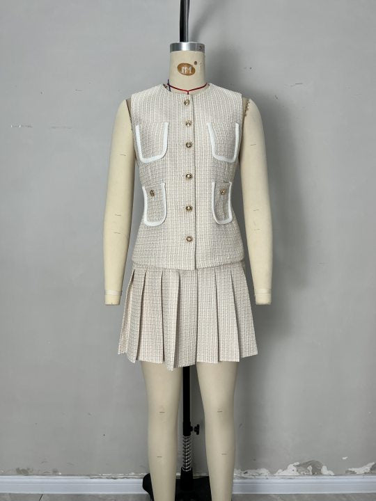 Classic Mini Sleeveless Two-piece set with pleats and pockets