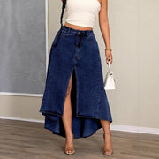 Women Irregular Asymmetric Elegant Split Denim Skirt