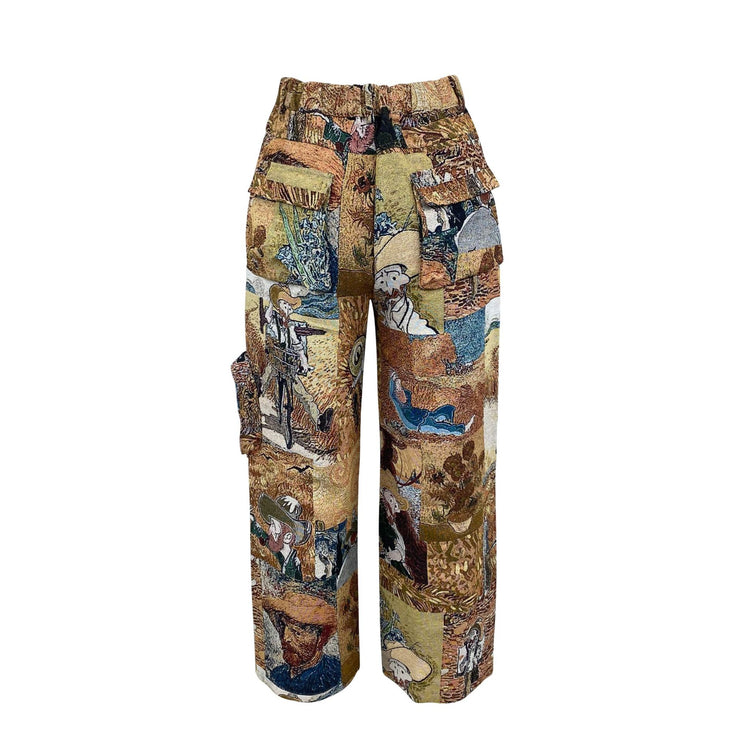 Trendy Women Casual Trousers Jacquard Retro Multi Pocket Cargo Pants
