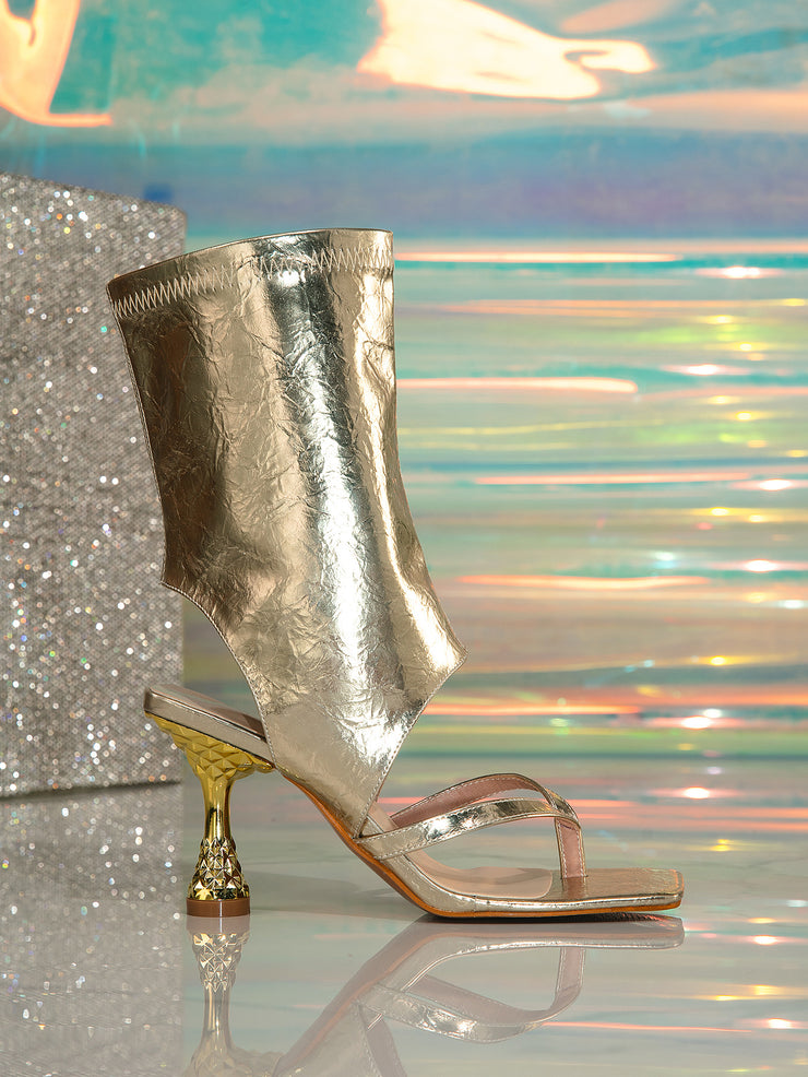 Golden High Heel Sandal Boots for Women Slipper Style