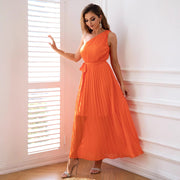 Elegant One Shoulder Chiffon Pleated  Dress