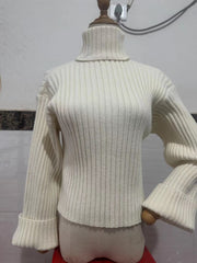 Women Crop Ribbed Turtleneck Sweater