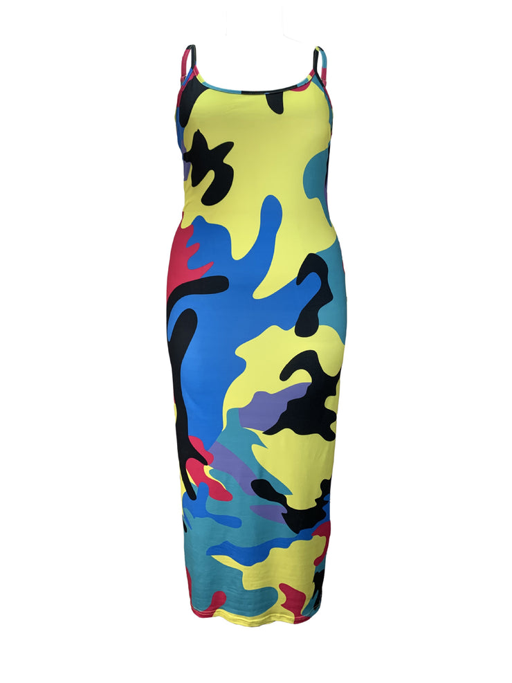 Trendy Spaghetti Strap Abstract Printed Dress