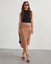 Split Mid Length Sexy Faux Leather Hip Skirt for Women