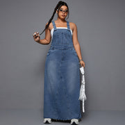 Plus Size Women Trendy Denim Dress with Suspenders