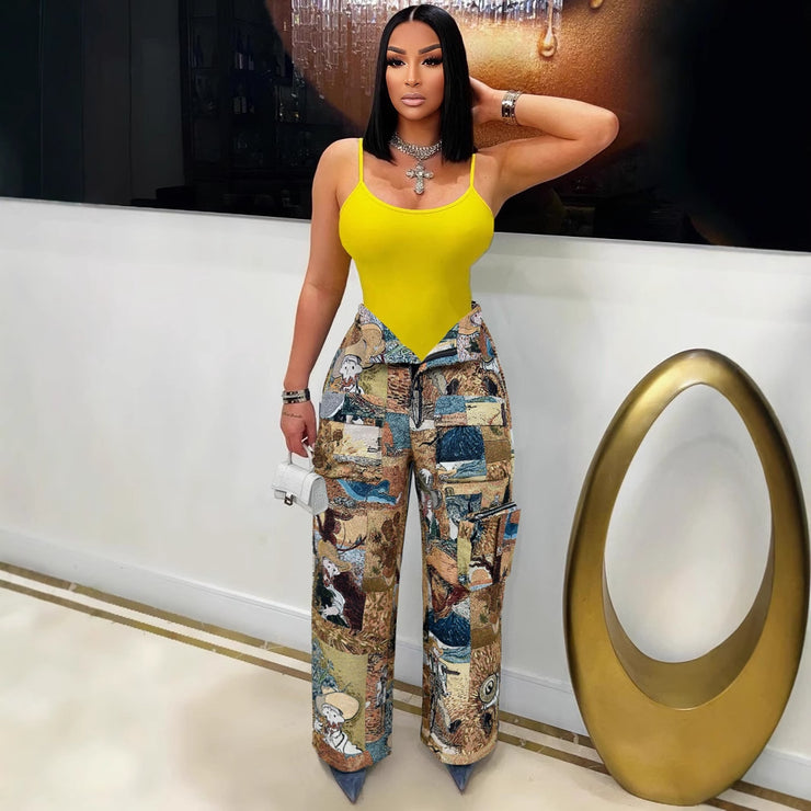 Trendy Women Casual Trousers Jacquard Retro Multi Pocket Cargo Pants