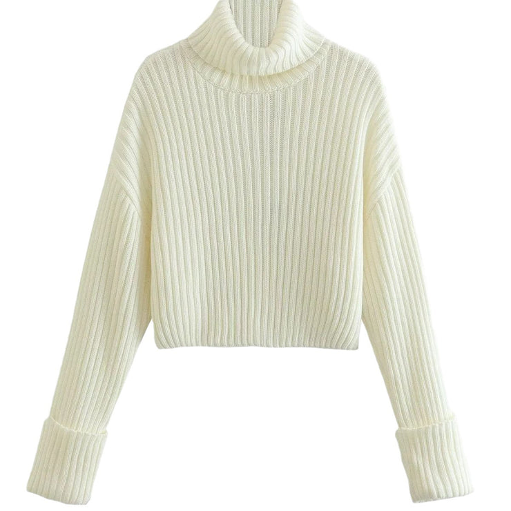 Women Crop Ribbed Turtleneck Sweater