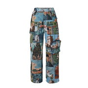 Trendy Women Casual Trousers Jacquard Retro Multi Pocket Cargo Pants
