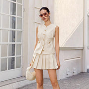 Classic Mini Sleeveless Two-piece set with pleats and pockets