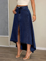 Women Irregular Asymmetric Elegant Split Denim Skirt