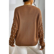 Women Beaded Round Neck Pullover Sweater