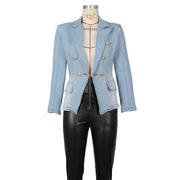 Shoulder Pad Slim fit  Double Breasted Denim Button Blazer