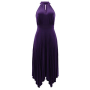 Classy Sleeveless Asymmetric Pleated Halter Dress for Women