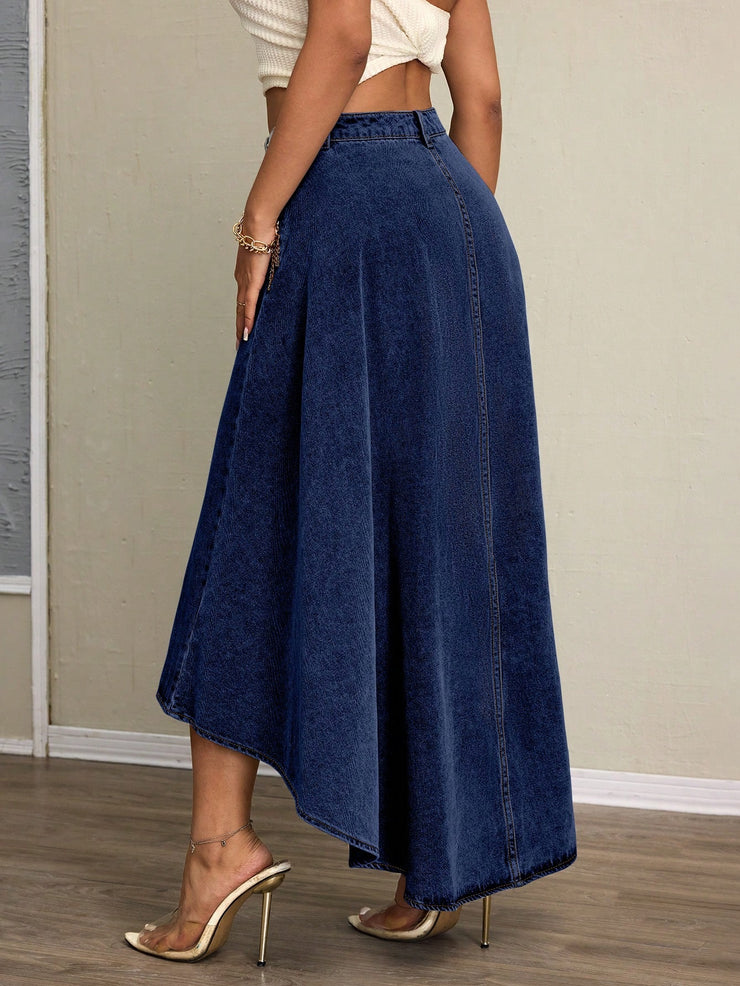 Women Irregular Asymmetric Elegant Split Denim Skirt