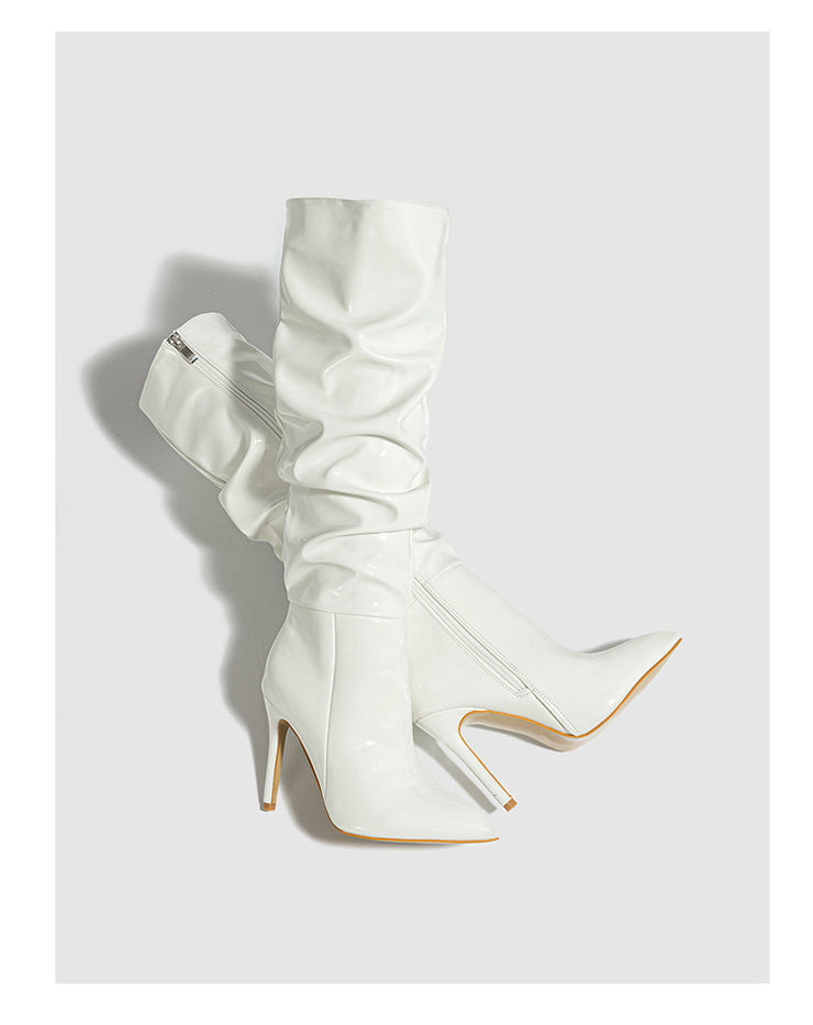 Women Sexy High Heel  Stiletto Boots with Zipper Patent Leather Glossy High Leg Boots