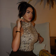 Crop Turtleneck  Leopard Print Furry Sleeveless