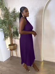Classy Sleeveless Asymmetric Pleated Halter Dress for Women