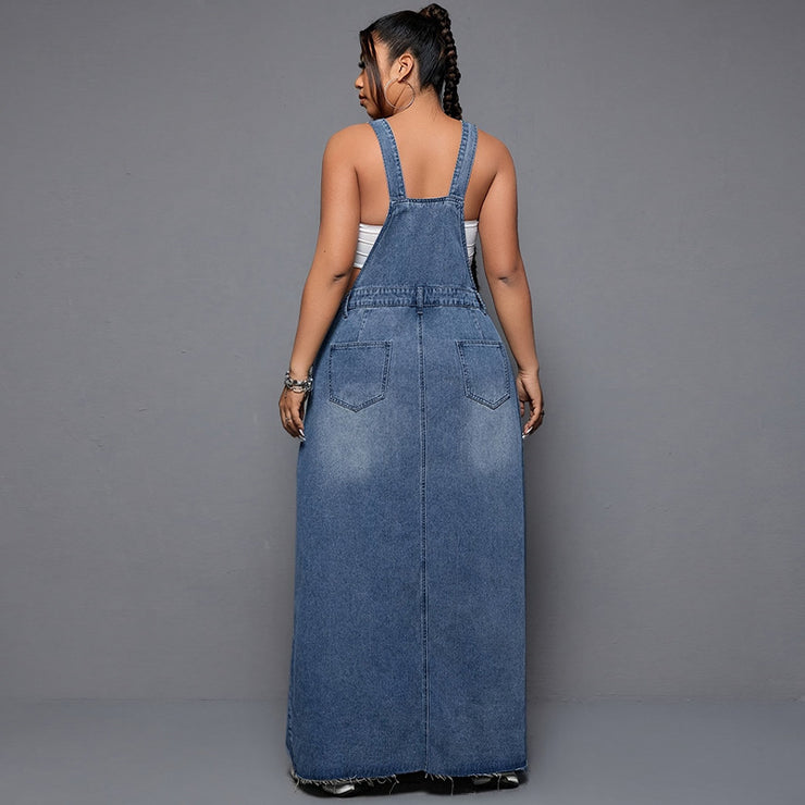 Plus Size Women Trendy Denim Dress with Suspenders
