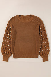 Women Beaded Round Neck Pullover Sweater