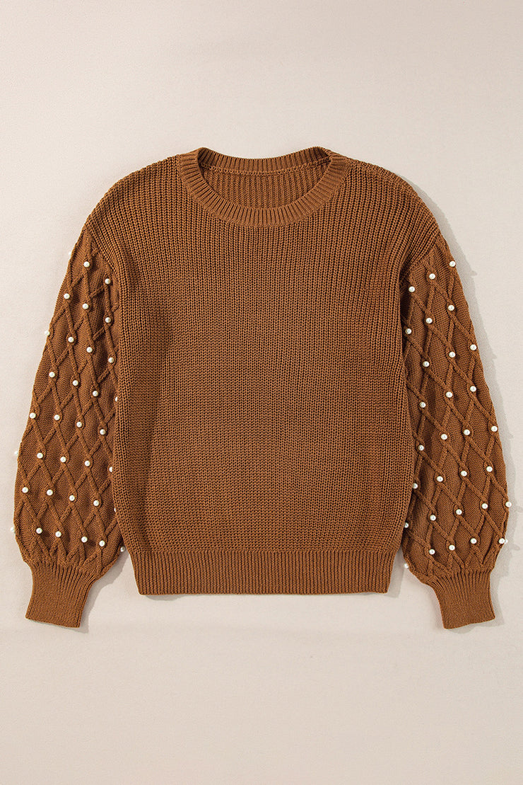 Women Beaded Round Neck Pullover Sweater