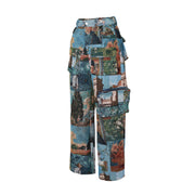 Trendy Women Casual Trousers Jacquard Retro Multi Pocket Cargo Pants