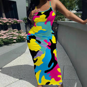 Trendy Spaghetti Strap Abstract Printed Dress