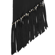 Women Bodycon Slim Fit Solid Color round Neck Asymmetric Tassel Hem Dress