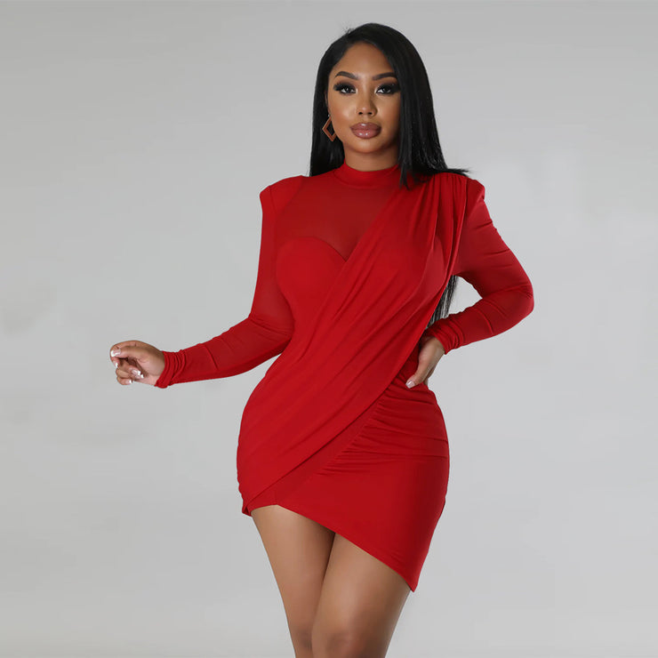 Women Mini Mesh Fabric dress with lining and Sash