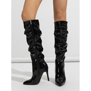 Women Sexy High Heel  Stiletto Boots with Zipper Patent Leather Glossy High Leg Boots