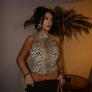 Crop Turtleneck  Leopard Print Furry Sleeveless