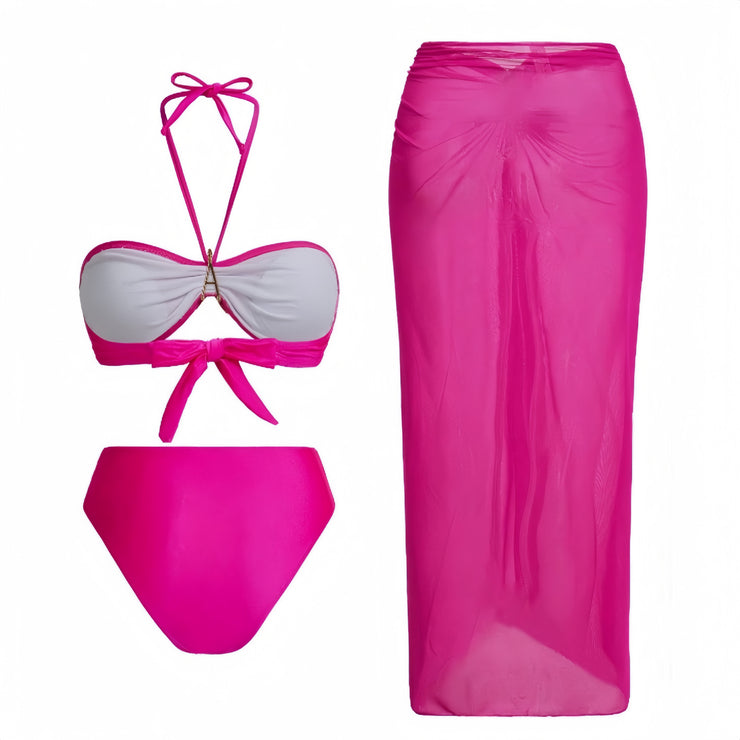 Women Bikini Three Piece Set Halter top Bikini Split skirt Swimsuit Beachwear swimsuit set