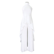 Women Clothing Office Sleeveless Irregular Asymmetric Top Wide Leg Pants Two Piece Suit