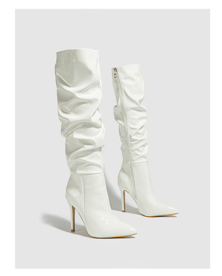 Women Sexy High Heel  Stiletto Boots with Zipper Patent Leather Glossy High Leg Boots