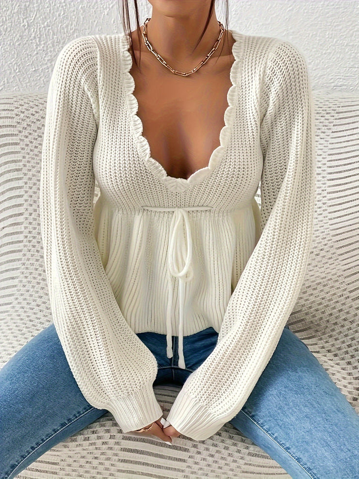 Autumn Winter Sexy Large V neck Pullover Knitted Sweater