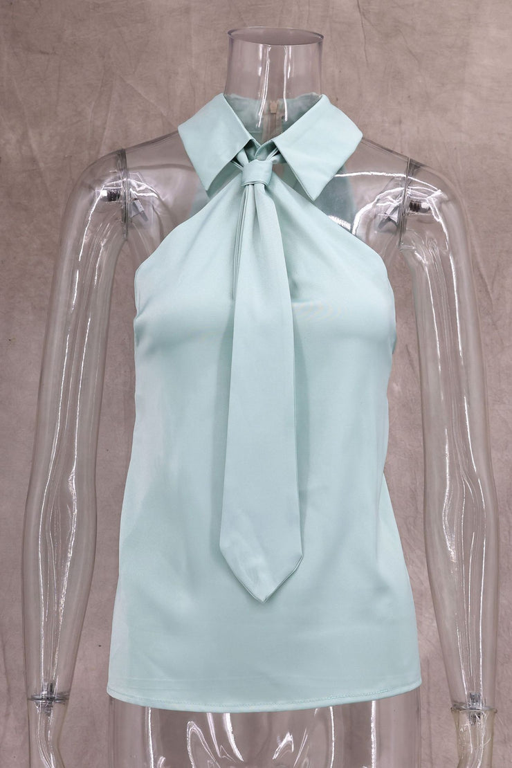 Halter Mock Necktie Halter Blouse for Women