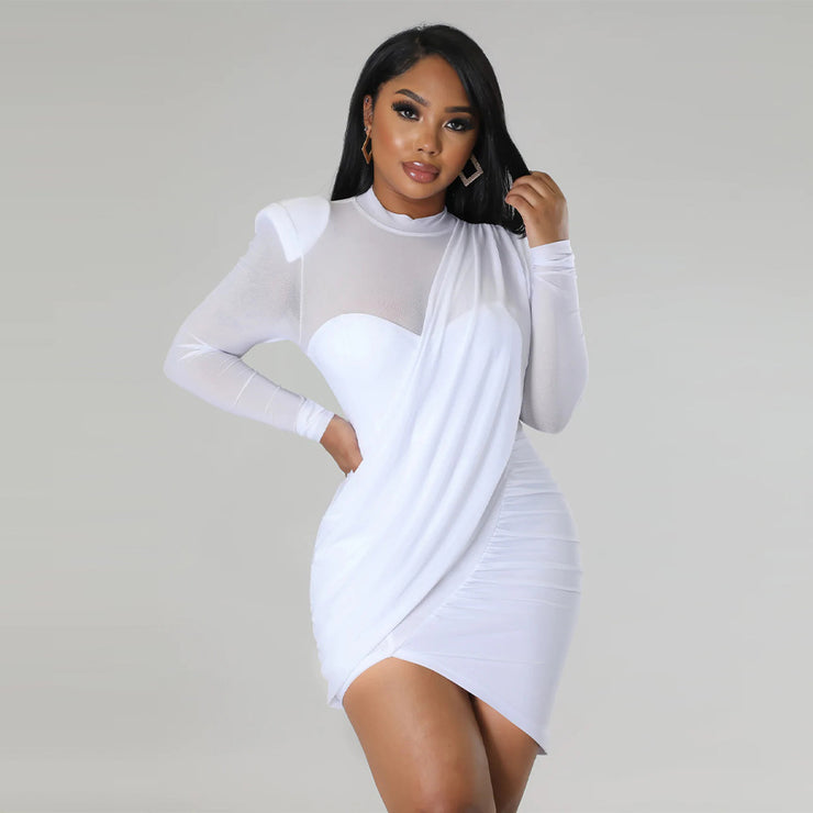 Women Mini Mesh Fabric dress with lining and Sash