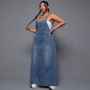 Plus Size Women Trendy Denim Dress with Suspenders