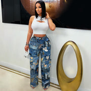 Trendy Women Casual Trousers Jacquard Retro Multi Pocket Cargo Pants