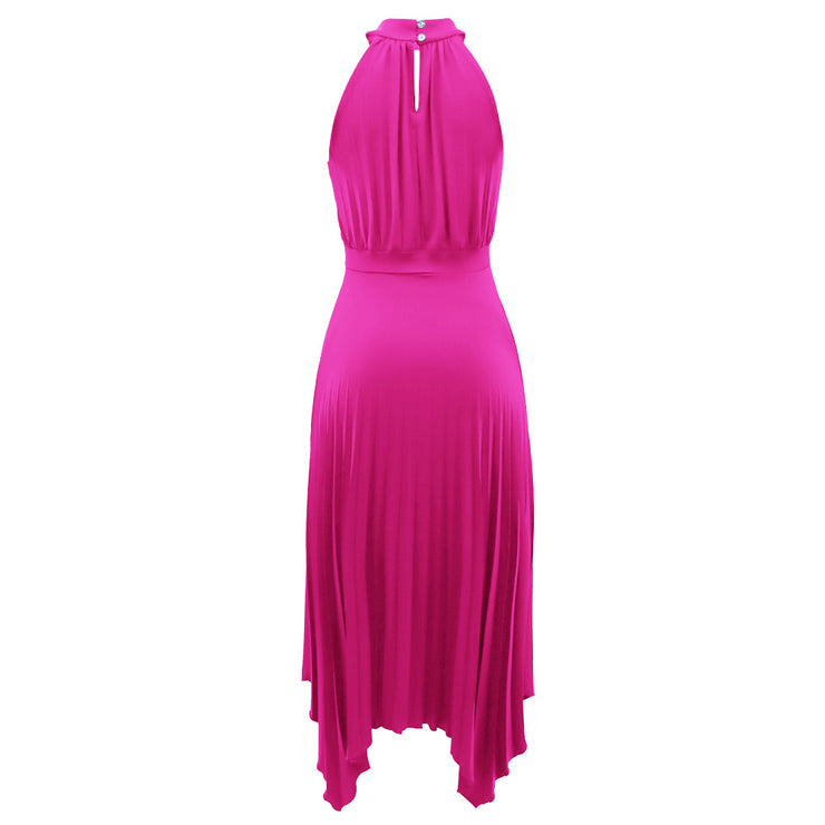 Classy Sleeveless Asymmetric Pleated Halter Dress for Women