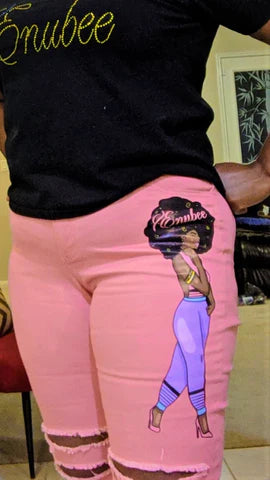 Enubee Women's Denim Pants- Pink